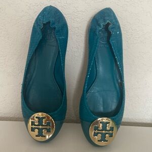 Tory Burch flats with logo upfront-greenish/blueish